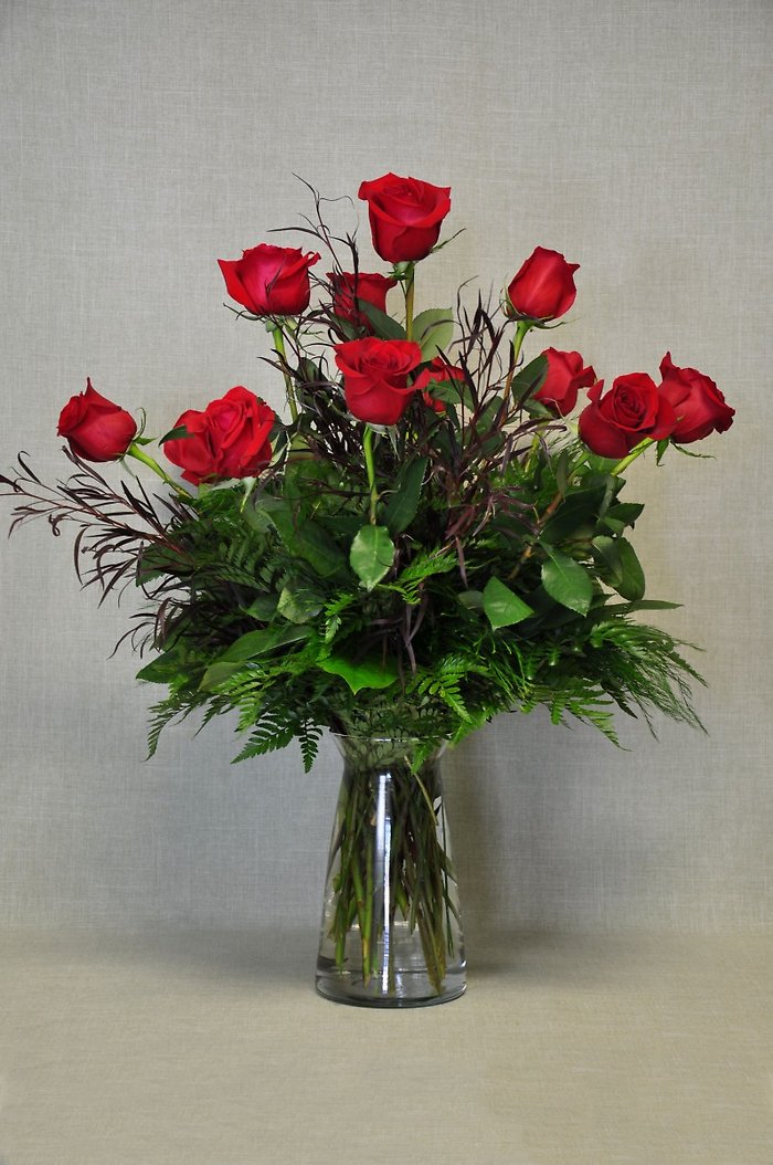 Dozen Red Roses with Greens