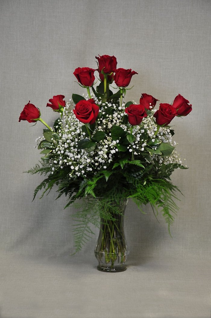 A1001 Dozen Red Roses with Babys Breath